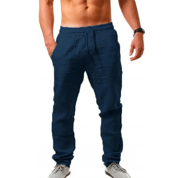 2023 New Men'S Cotton Linen Pants Male Summer Breathable Solid Color Linen Trousers Fitness Streetwe