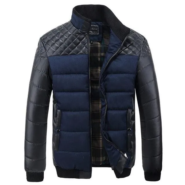 4XL Men's Coat Jackets with Synthetic Leather Patchwork Design for Winter