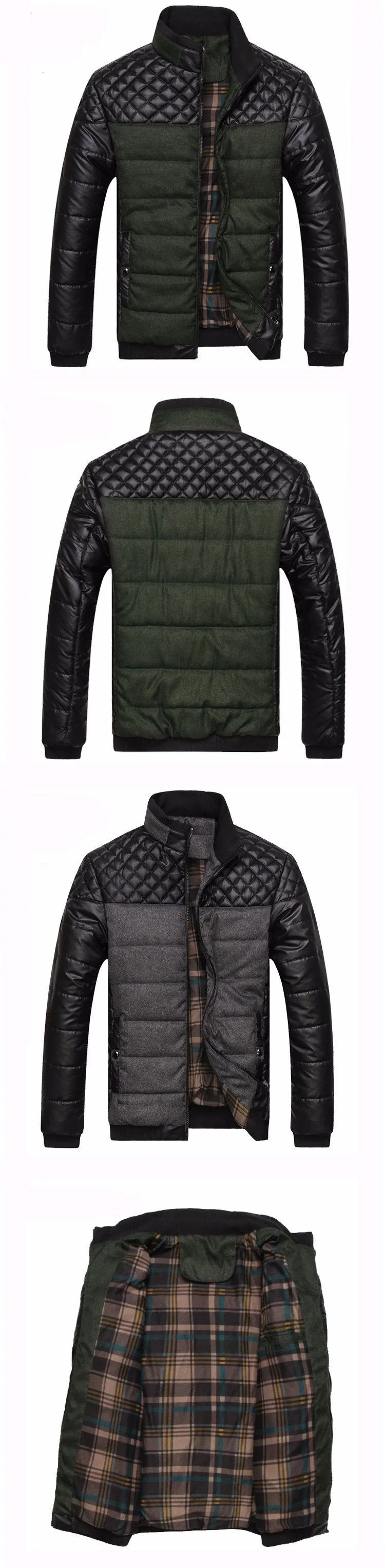 4XL Men's Coat Jackets with Synthetic Leather Patchwork Design for Winter