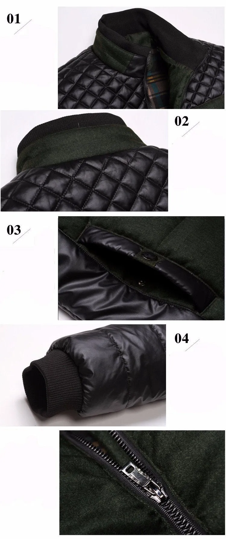 4XL Men's Coat Jackets with Synthetic Leather Patchwork Design for Winter