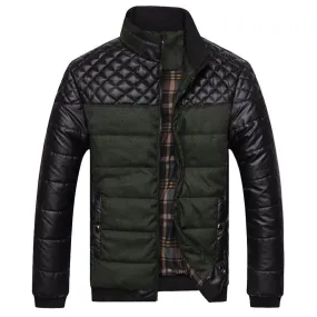 4XL Men's Coat Jackets with Synthetic Leather Patchwork Design for Winter