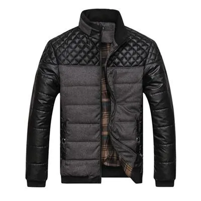 4XL Men's Coat Jackets with Synthetic Leather Patchwork Design for Winter