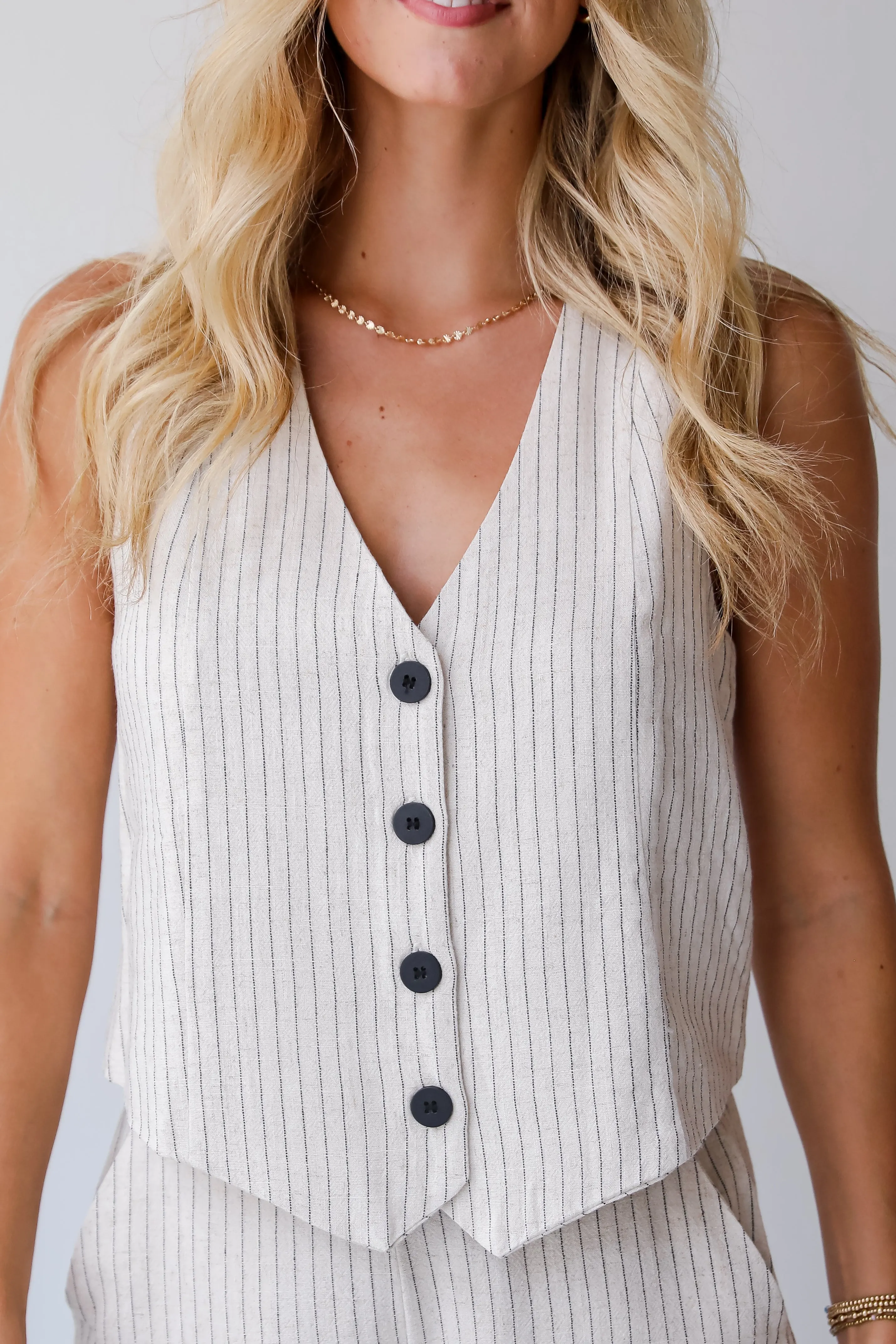 Absolutely Thriving Cream Striped Vest - DU DEAL