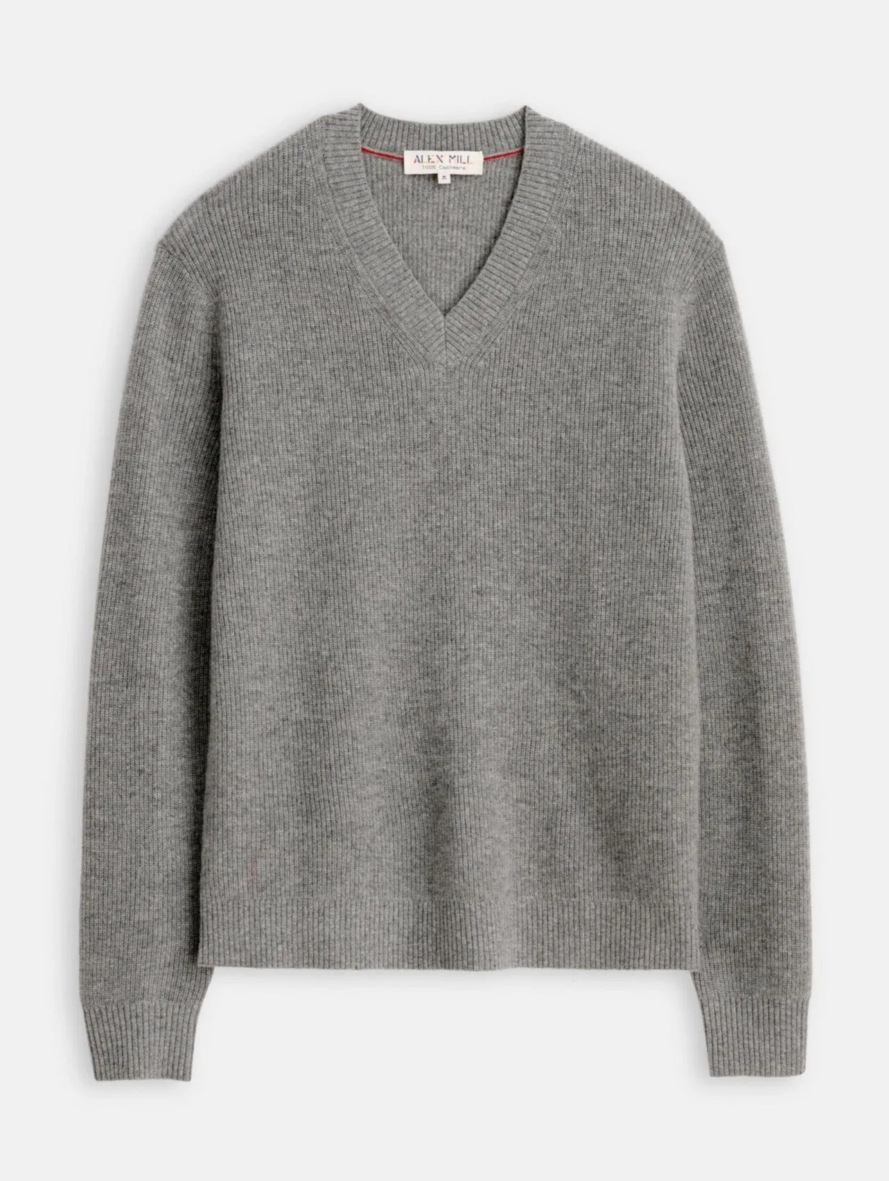 Alex Mill - V-Neck Sweater in Lightweight Cashmere in Heather Grey