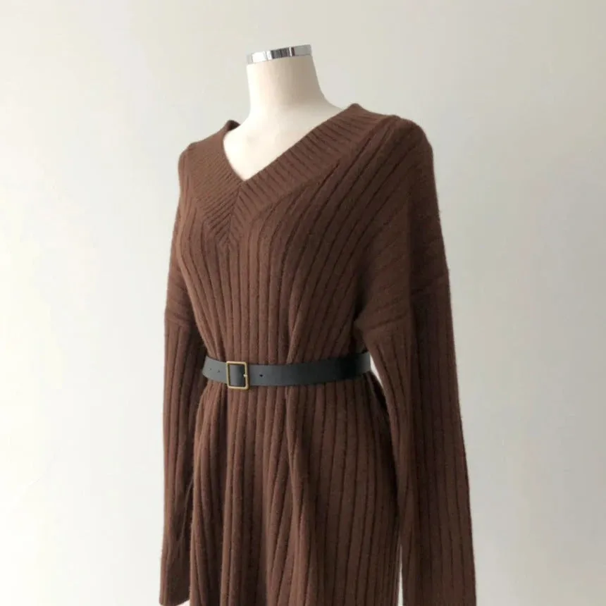 Autumn Long Sleeve Sweaters Knitted Loose Maxi Oversize Dress