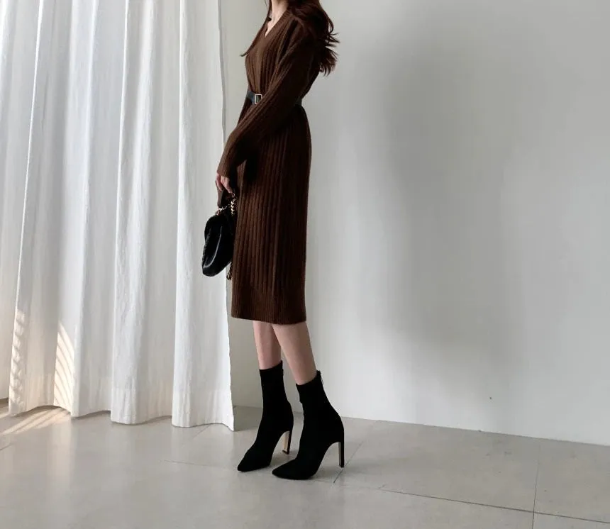 Autumn Long Sleeve Sweaters Knitted Loose Maxi Oversize Dress