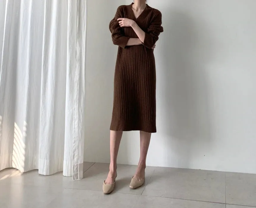 Autumn Long Sleeve Sweaters Knitted Loose Maxi Oversize Dress