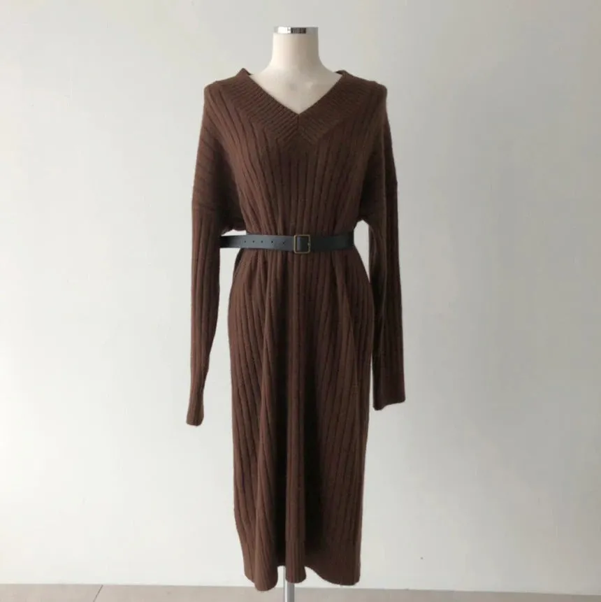 Autumn Long Sleeve Sweaters Knitted Loose Maxi Oversize Dress