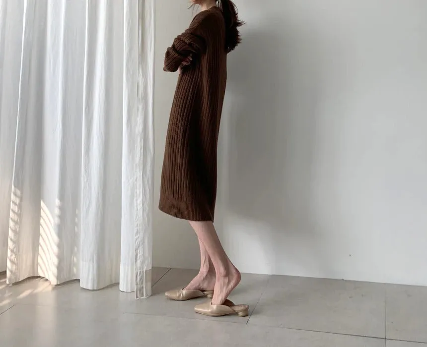 Autumn Long Sleeve Sweaters Knitted Loose Maxi Oversize Dress