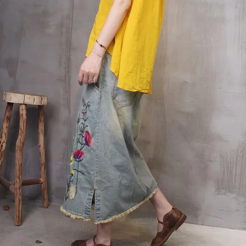 Babakud Retro Embroidery Denim Spring Skirt