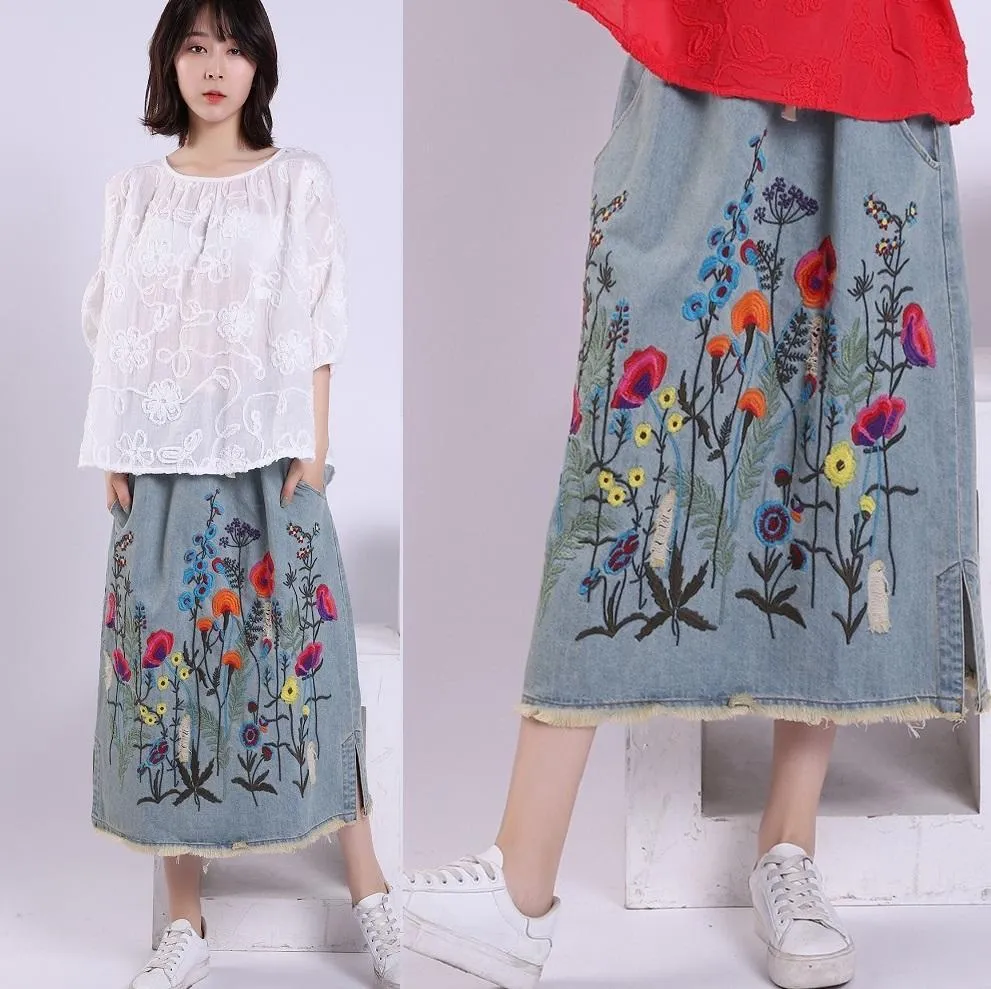 Babakud Retro Embroidery Denim Spring Skirt