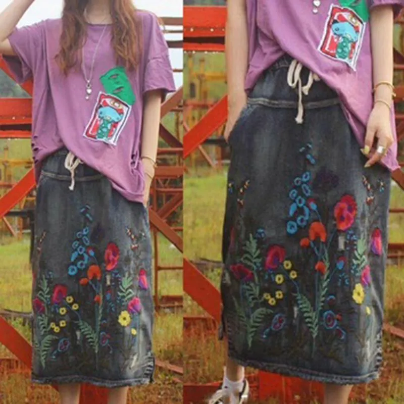 Babakud Retro Embroidery Denim Spring Skirt