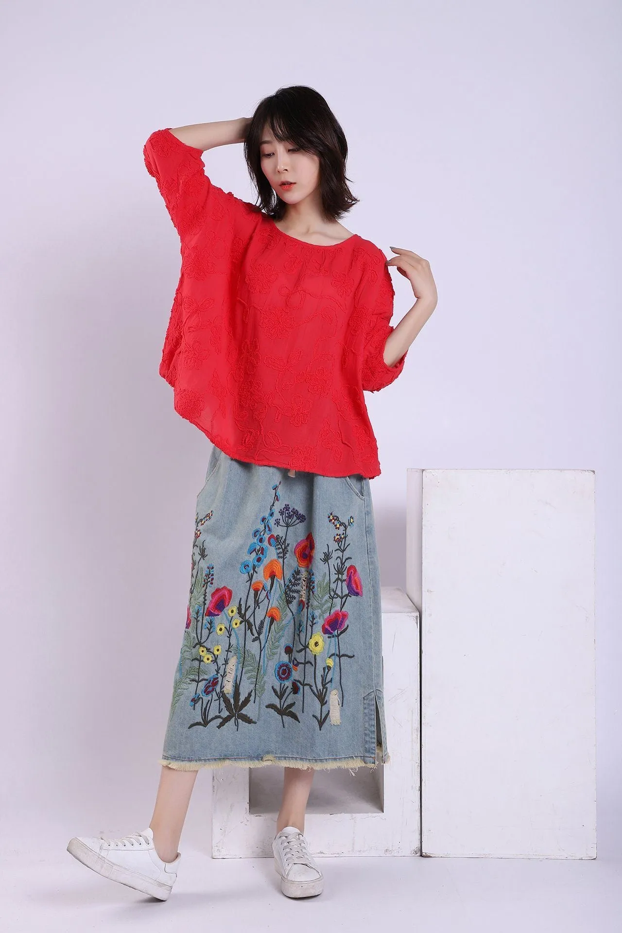 Babakud Retro Embroidery Denim Spring Skirt