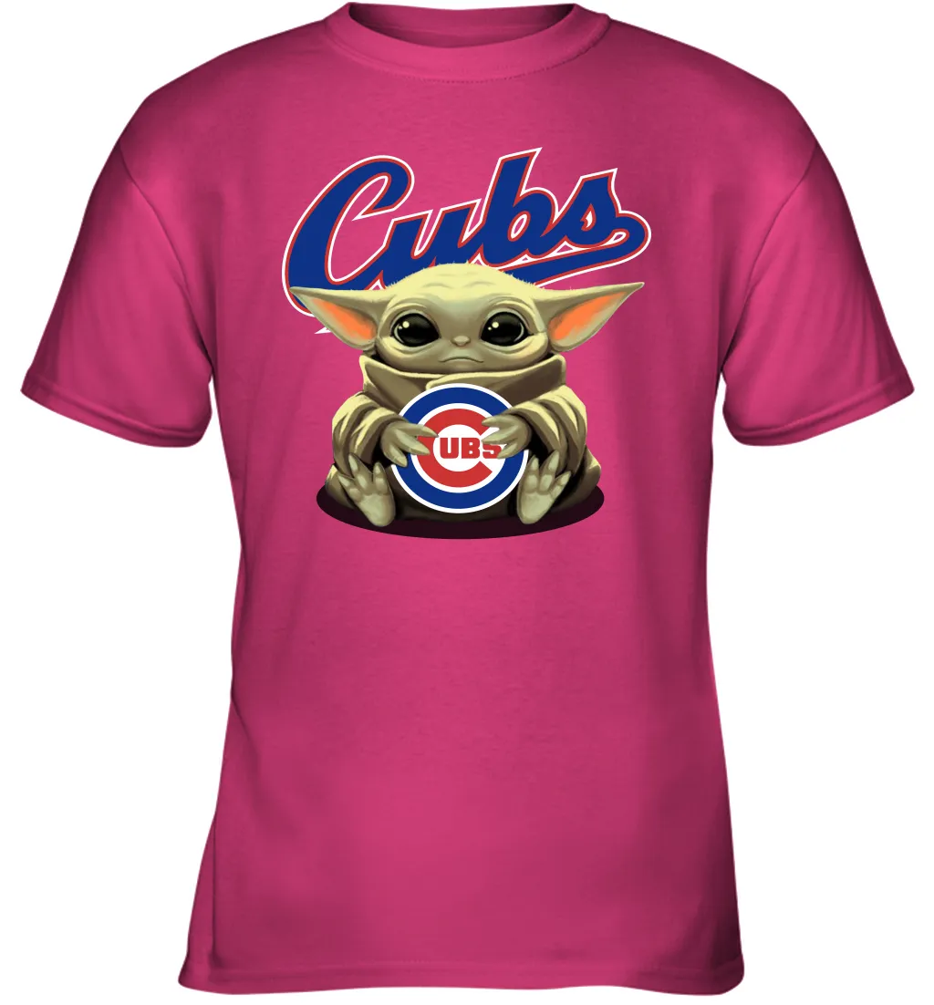 Baby Yoda Hugs Loves The Chicago Cubs Baseball Youth T-Shirt