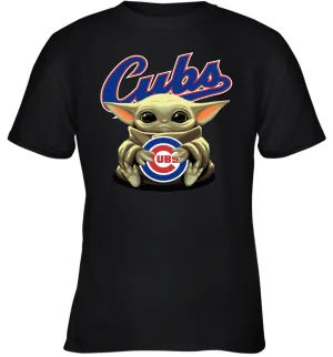 Baby Yoda Hugs Loves The Chicago Cubs Baseball Youth T-Shirt