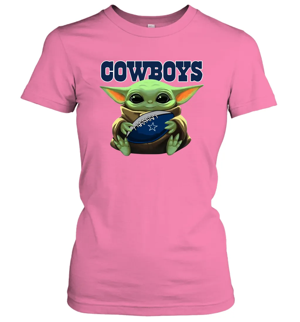 Baby Yoda Loves The Dallas Cowboys Star Wars Baby Yoda Hugs Cowboys NFL Womens T-Shirt