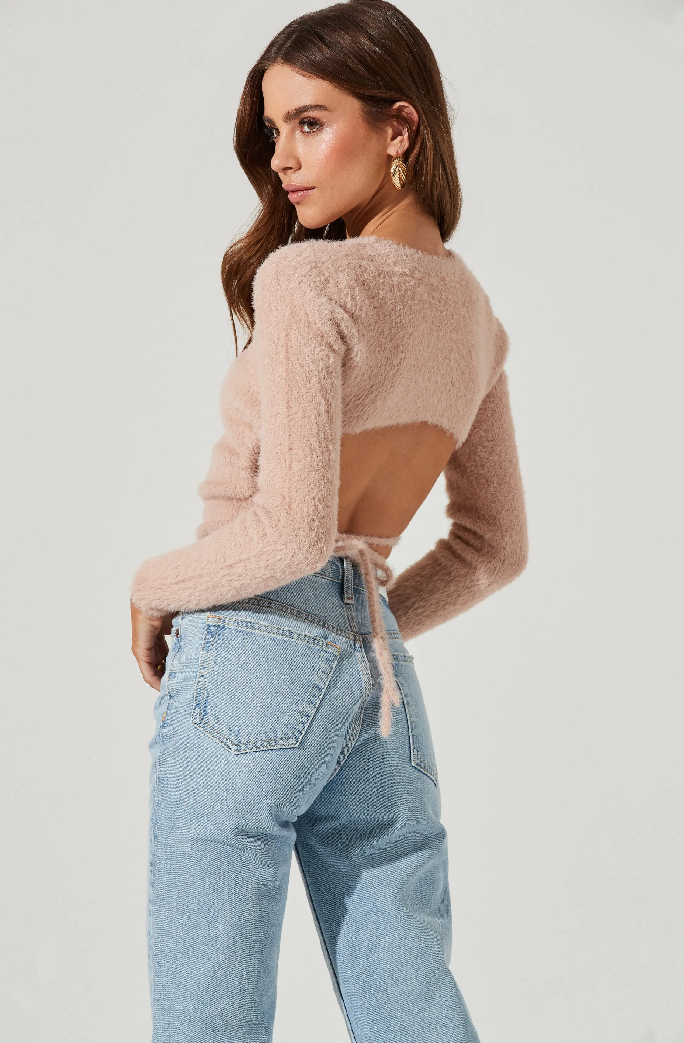 Back Cutout Tie Waist Sweater