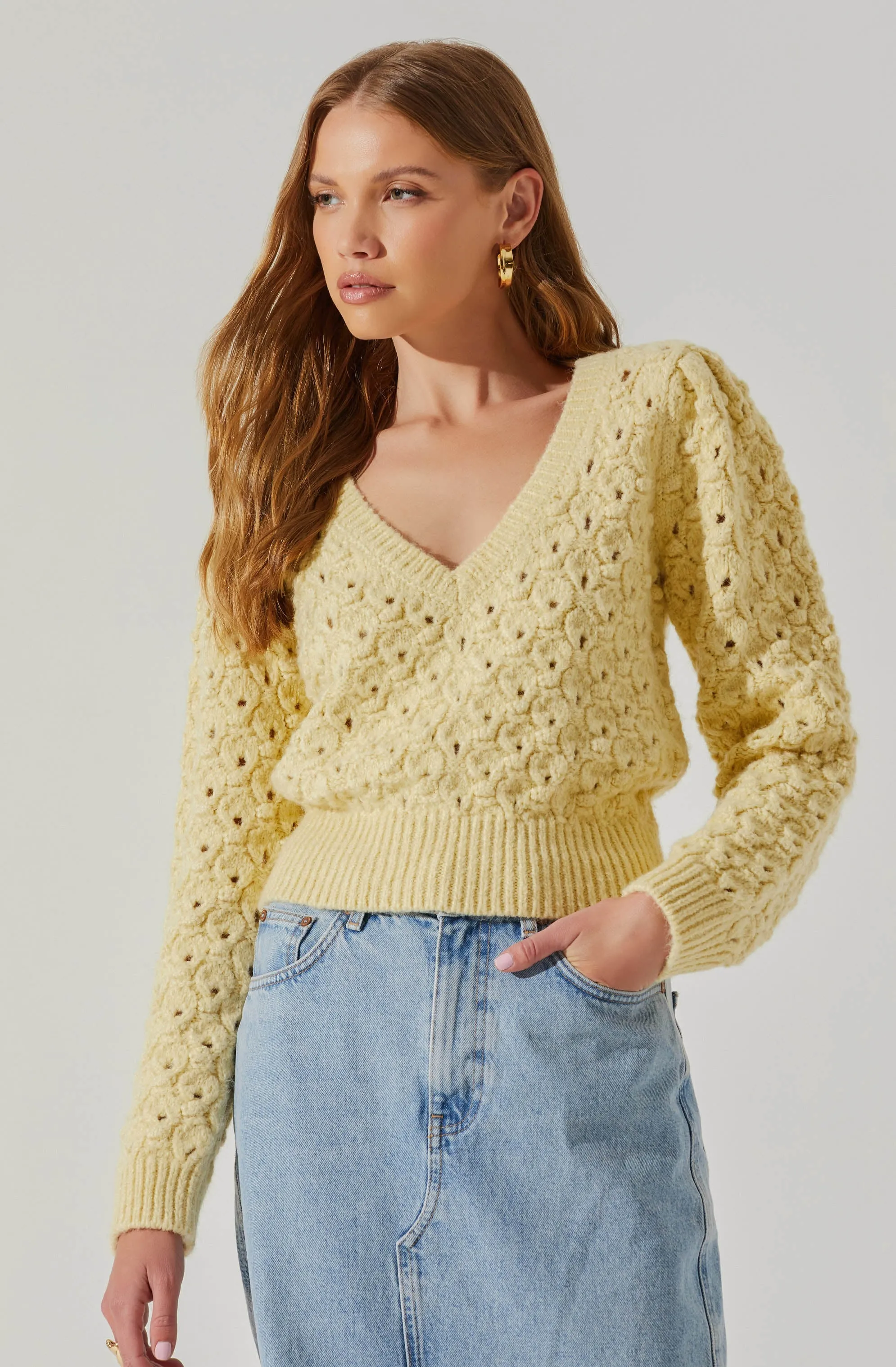 Bianca V Neck Pointelle Sweater