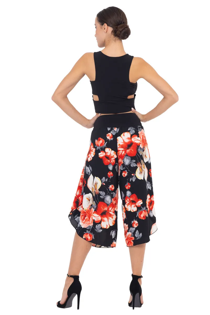 Black Floral Printed Tango Capri Pants