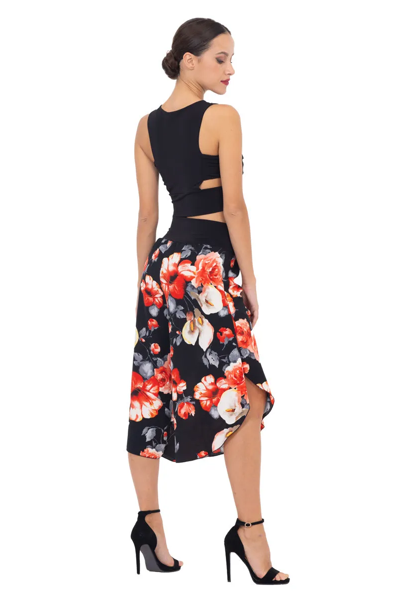 Black Floral Printed Tango Capri Pants