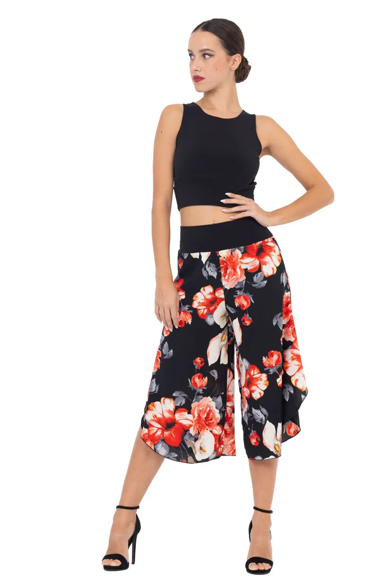 Black Floral Printed Tango Capri Pants