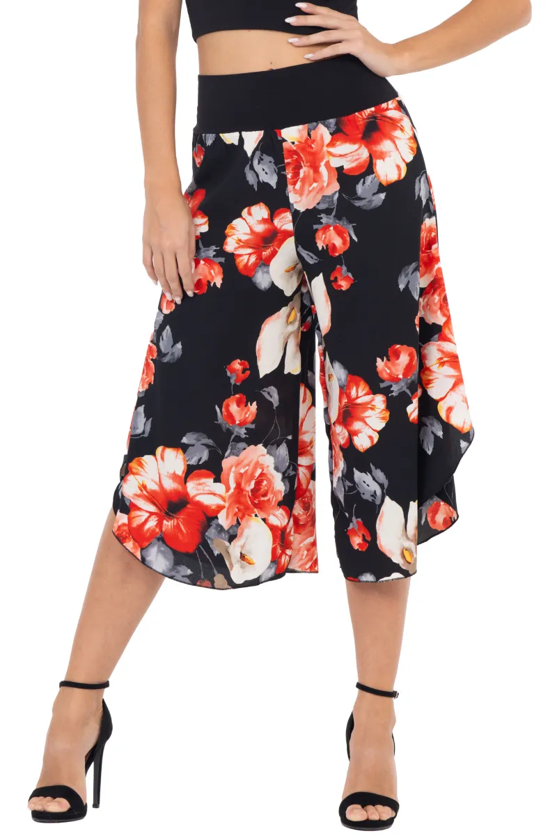 Black Floral Printed Tango Capri Pants