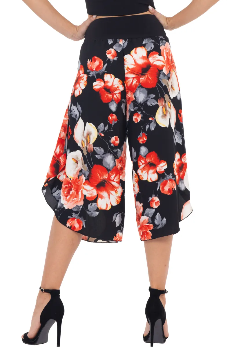 Black Floral Printed Tango Capri Pants