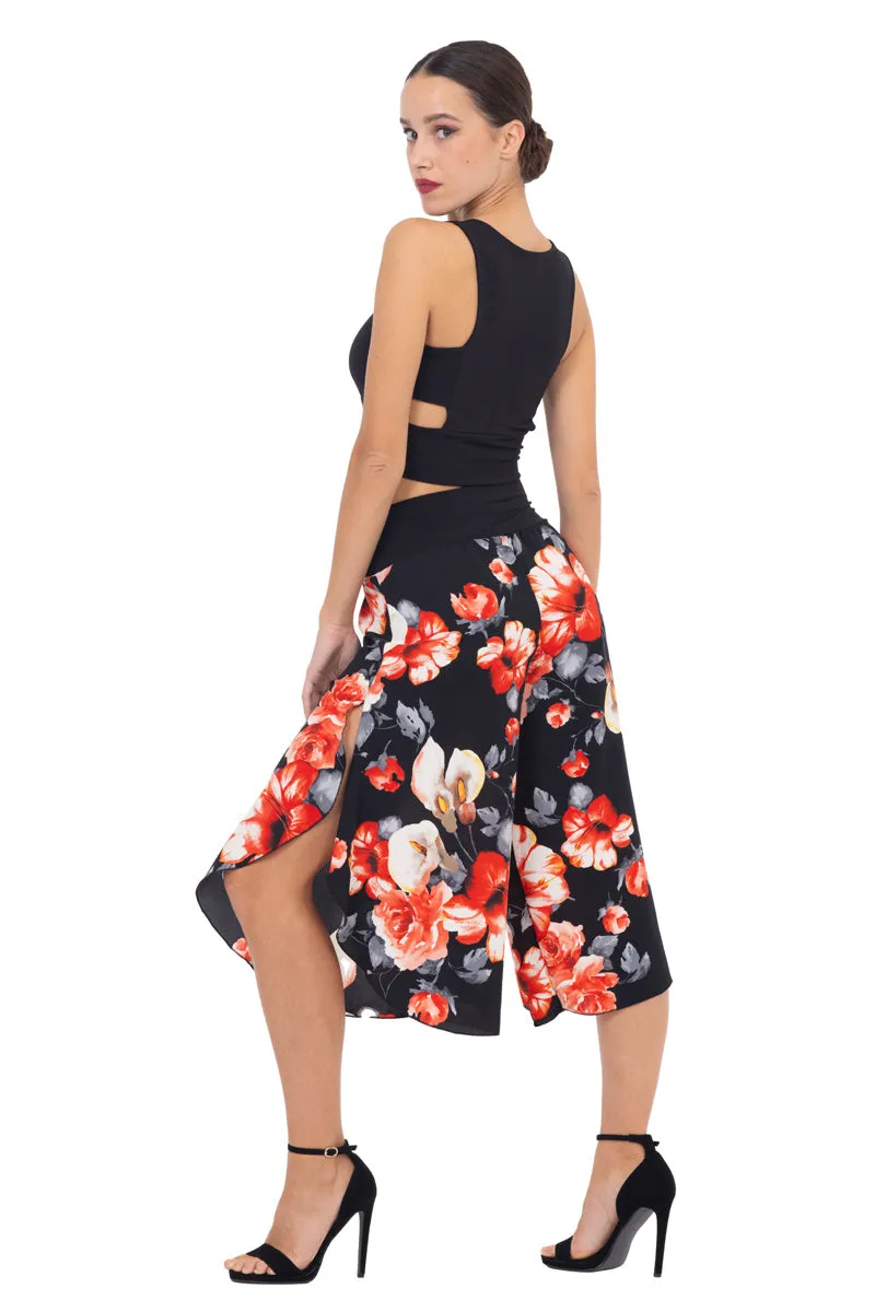 Black Floral Printed Tango Capri Pants