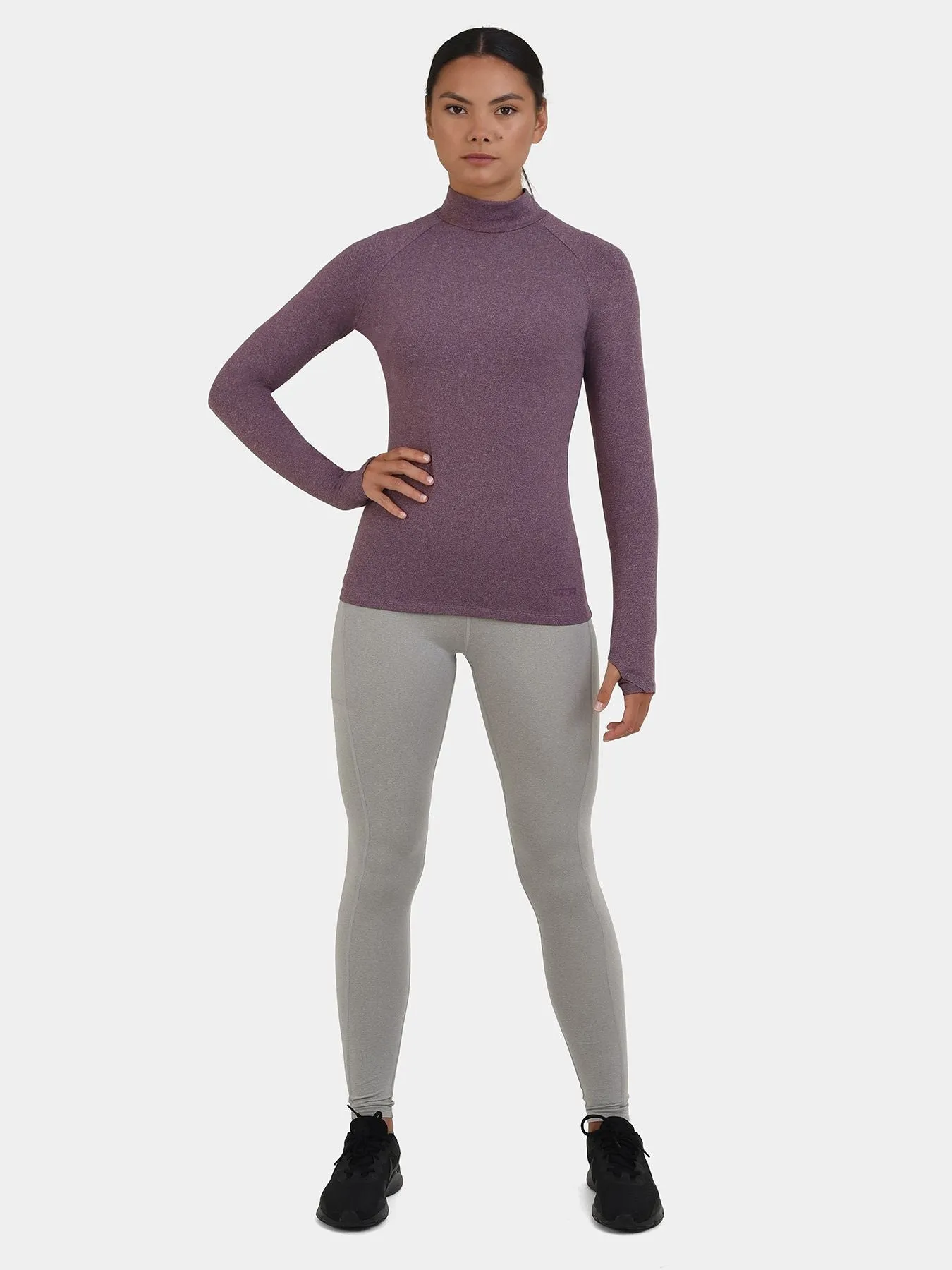 Bliss SuperThermal Long Sleeve Running Mock Neck Top For Women With Thumbholes & Brushed Inner Fabric