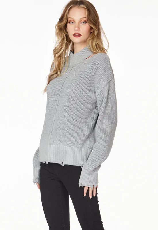 Bobi - Shoulder Cut-Out Turtleneck Sweater Heather Grey