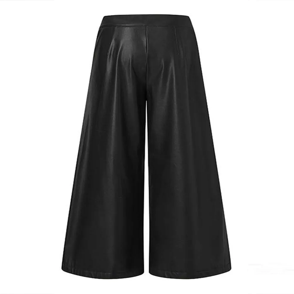 Button High Waist Faux Leather Pants