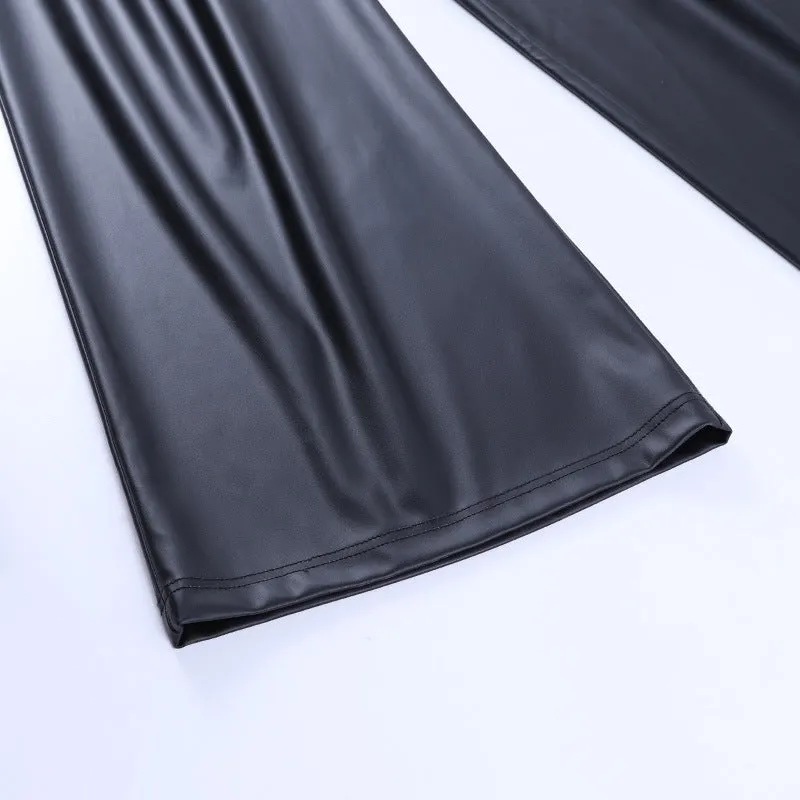 Button High Waist Faux Leather Pants