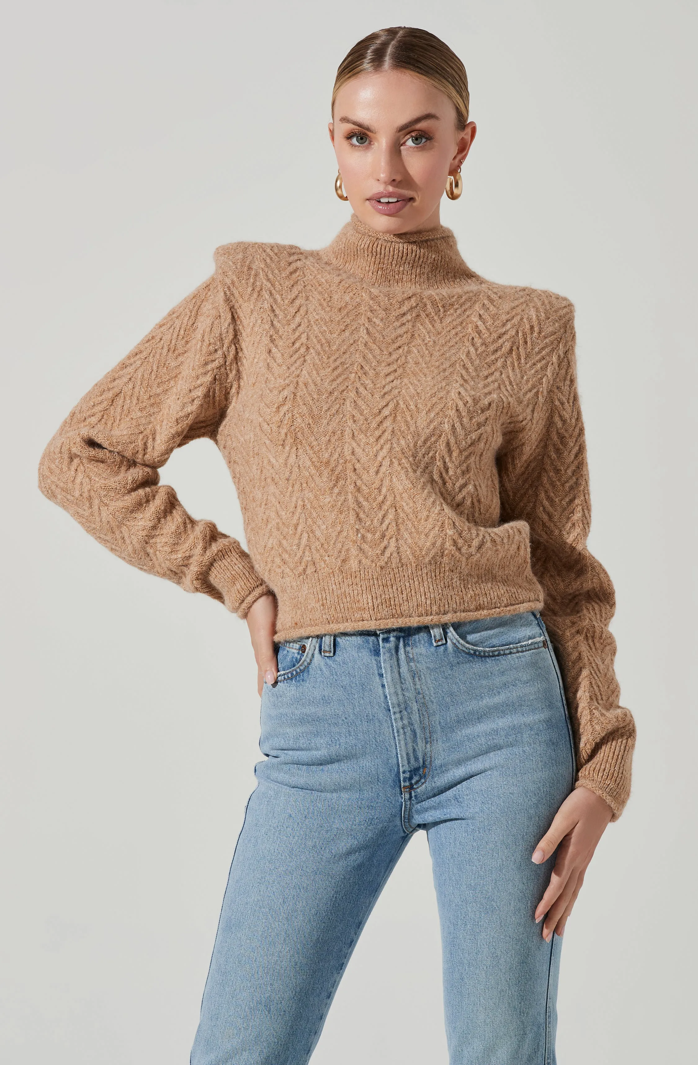 Carlota Cable Knit Mock Neck Sweater