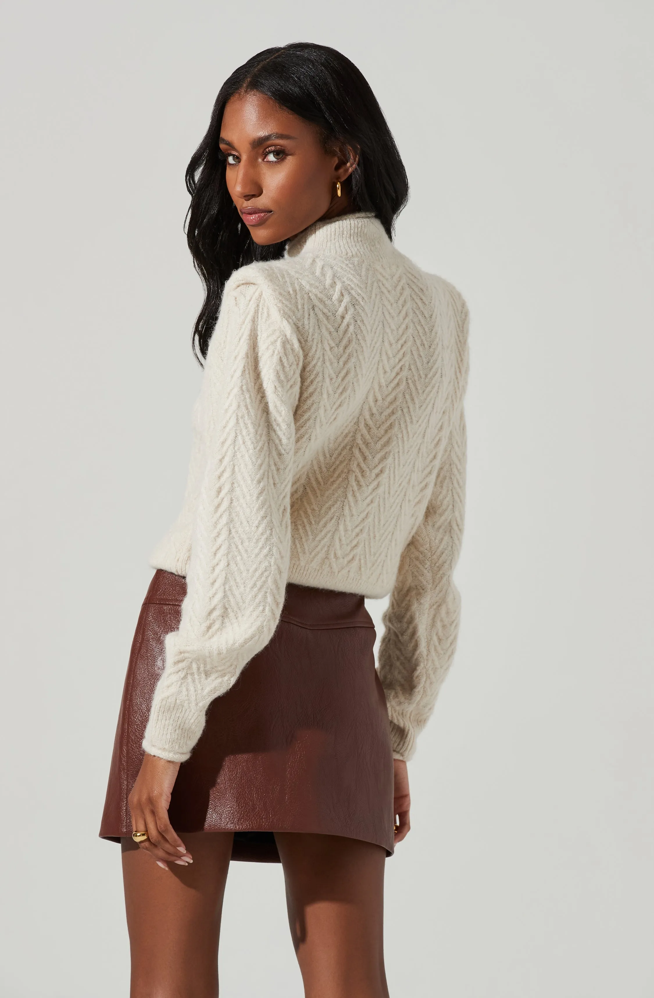 Carlota Cable Knit Mock Neck Sweater