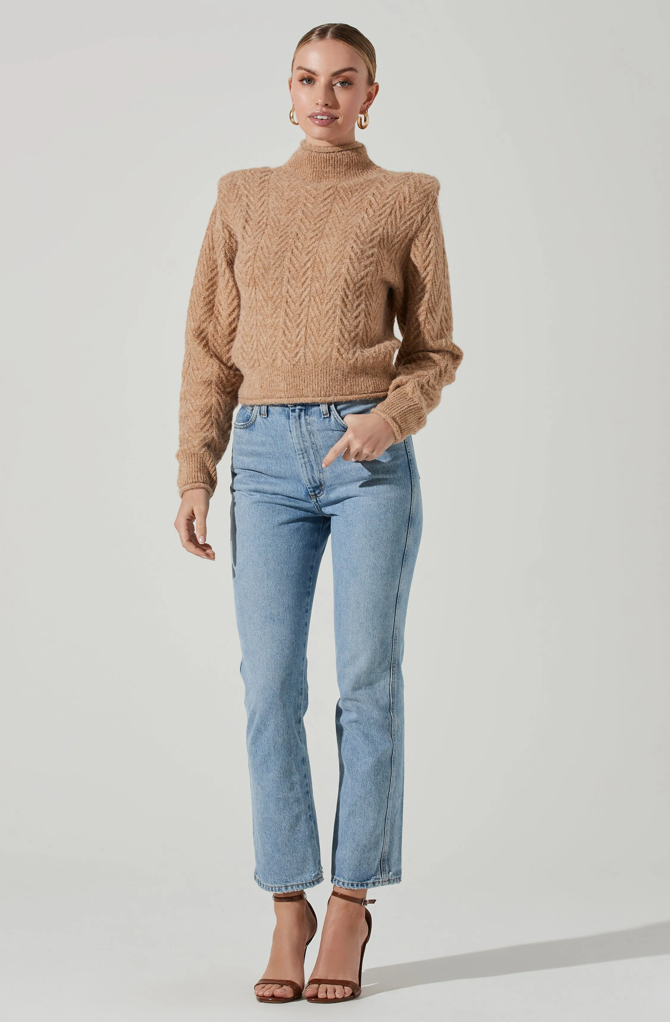 Carlota Cable Knit Mock Neck Sweater