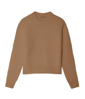 Cashmere Textured Crewneck in Camel Heather