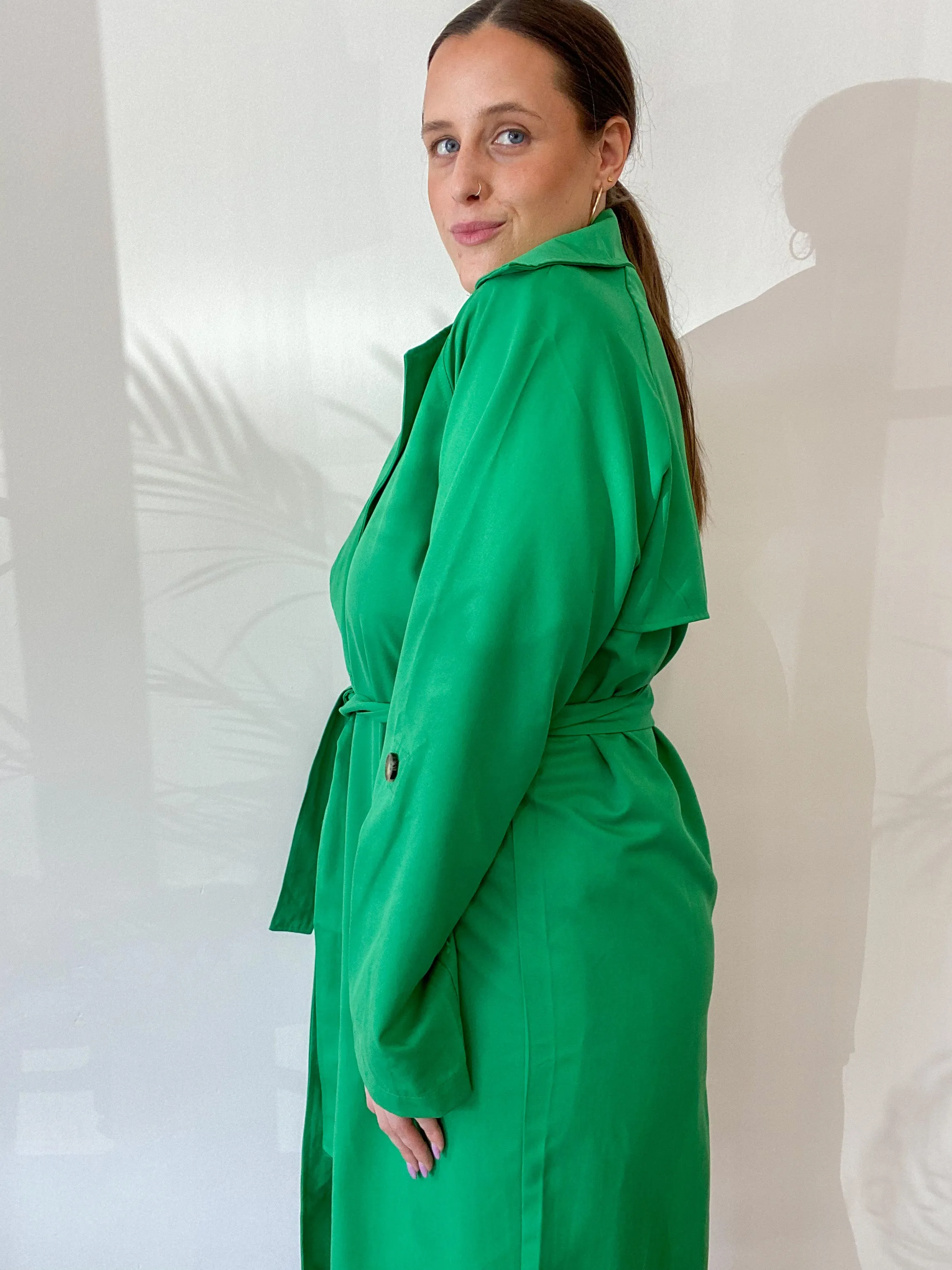 Clara Double Breasted Trench Coat in Green