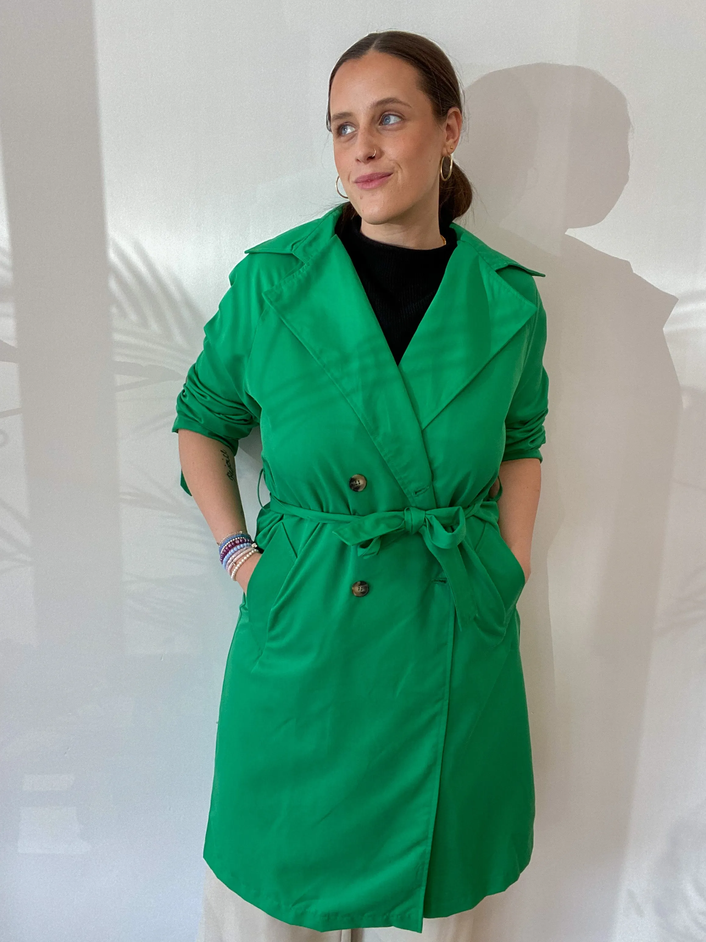 Clara Double Breasted Trench Coat in Green