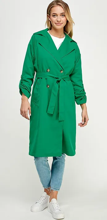 Clara Double Breasted Trench Coat in Green