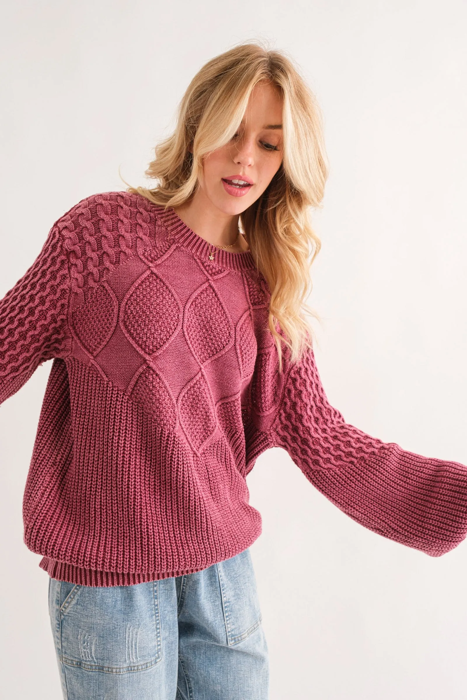 Classic Feelings Textured Sweater - Wine