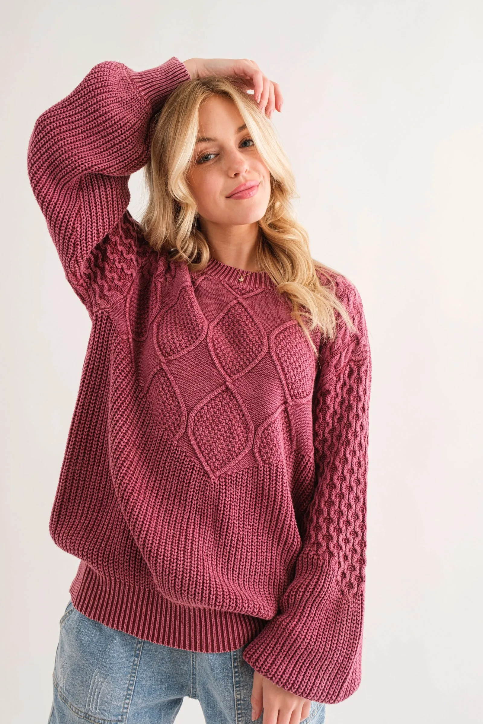 Classic Feelings Textured Sweater - Wine