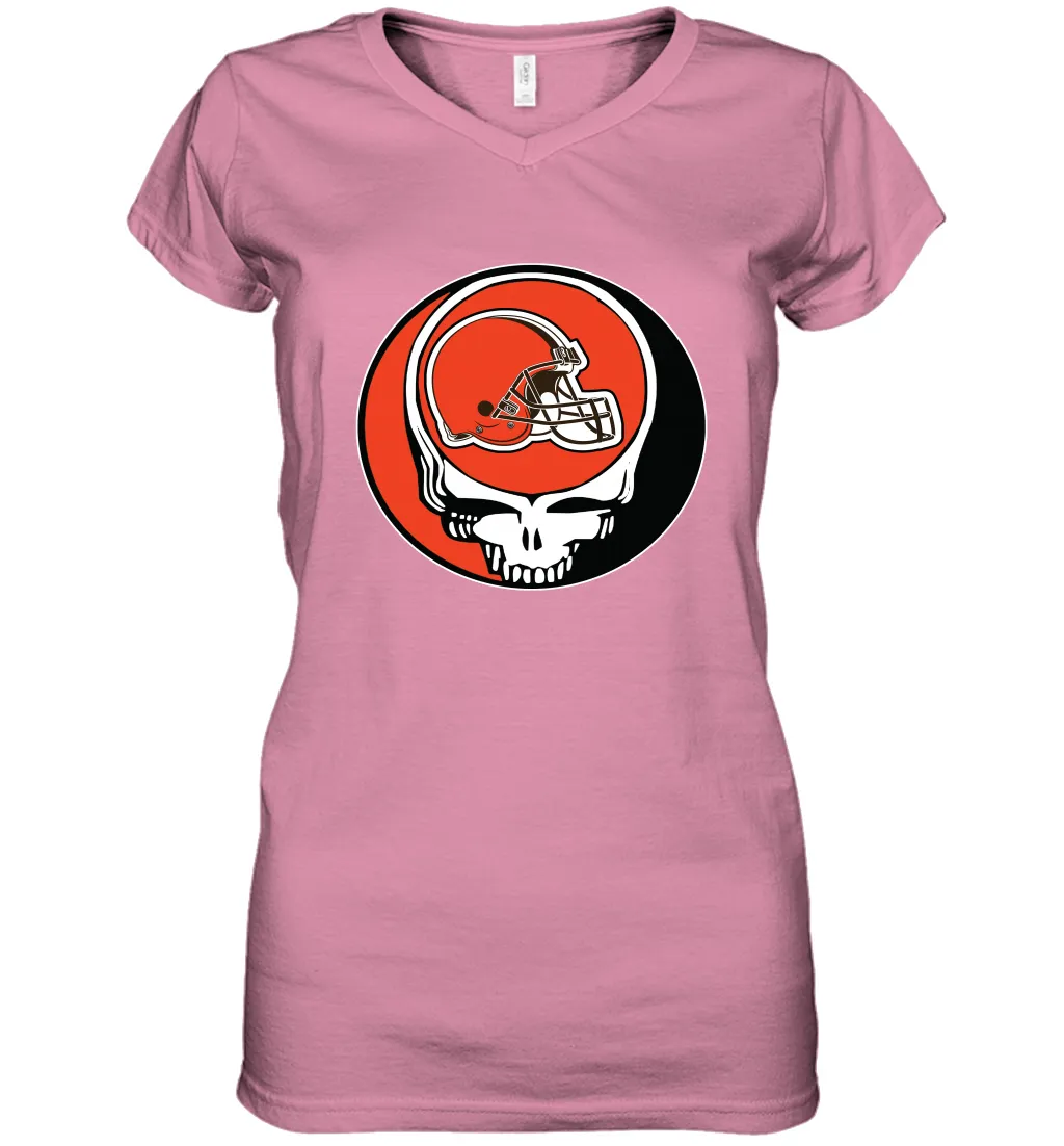 Cleveland Browns Grateful Dead Steal Your Face NFL Football Womens V-Neck T-Shirt