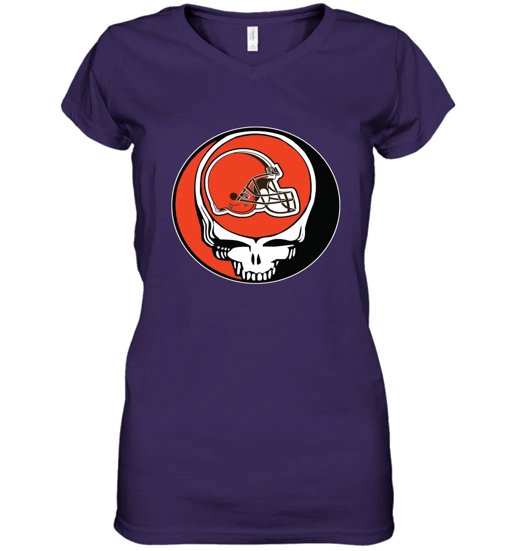 Cleveland Browns Grateful Dead Steal Your Face NFL Football Womens V-Neck T-Shirt