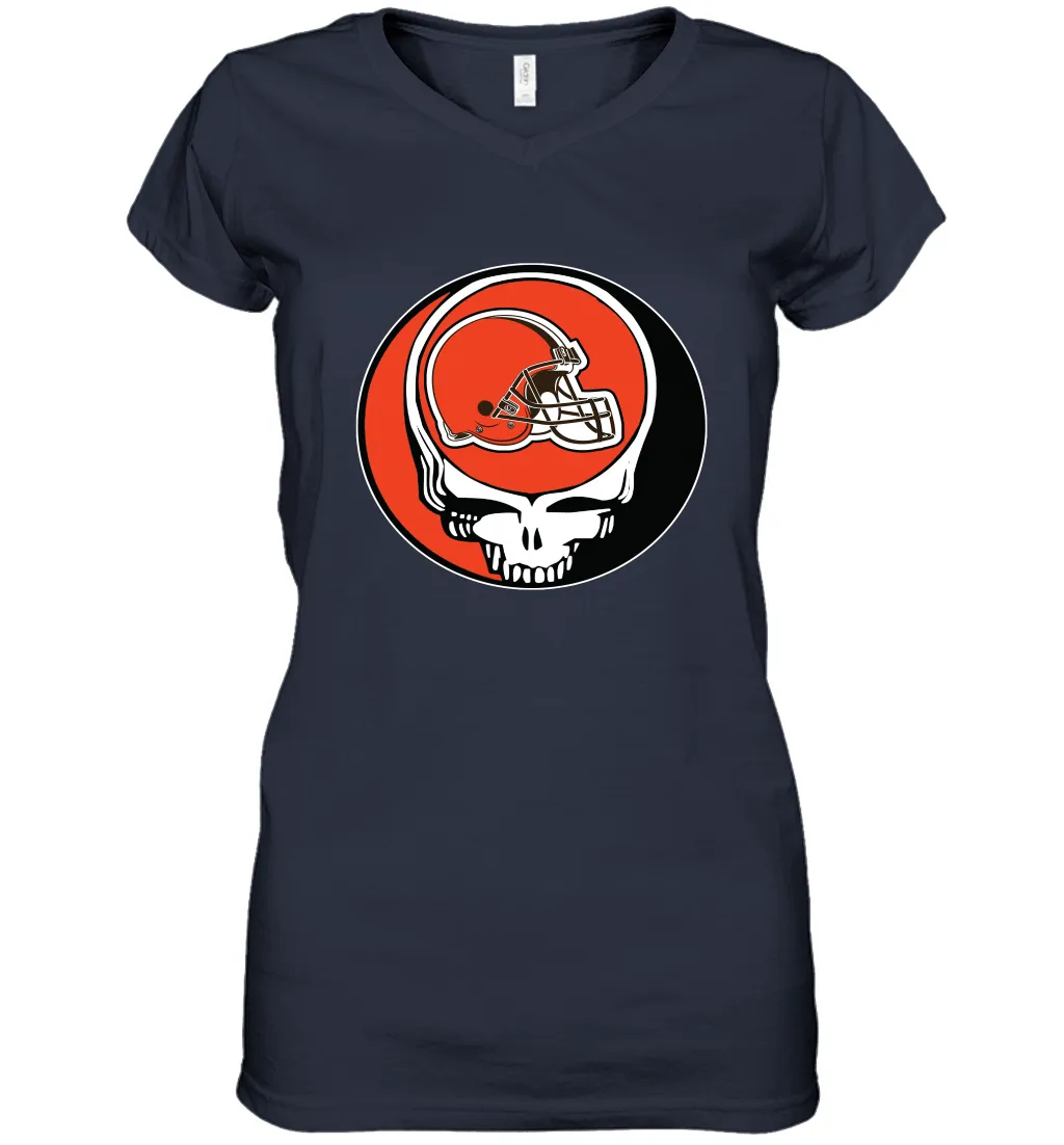 Cleveland Browns Grateful Dead Steal Your Face NFL Football Womens V-Neck T-Shirt