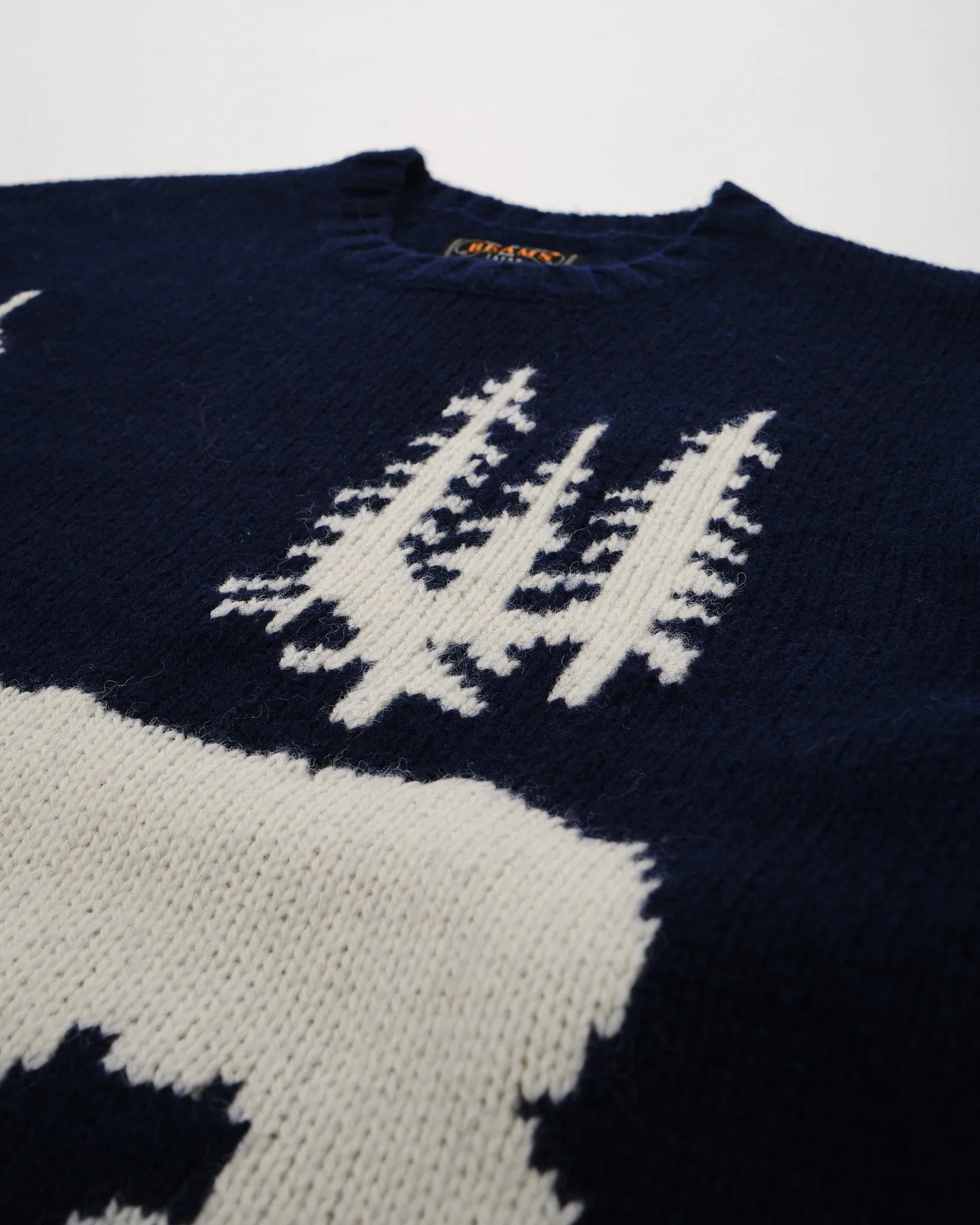 Crew Neck Intarsia 3G Navy Bear