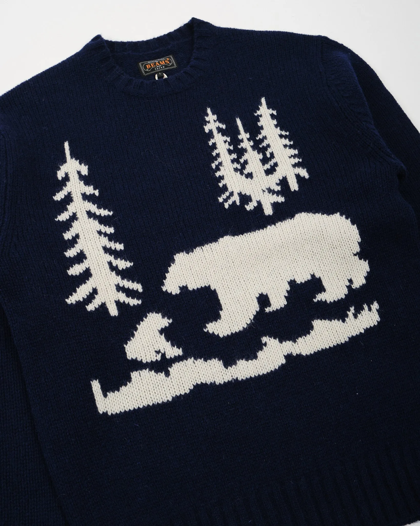 Crew Neck Intarsia 3G Navy Bear