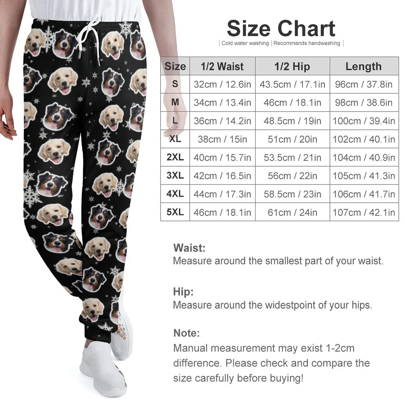 Custom Face Snowflake Unisex Sweatpants for Christmas Personalized Closed Bottom Casual Joggers