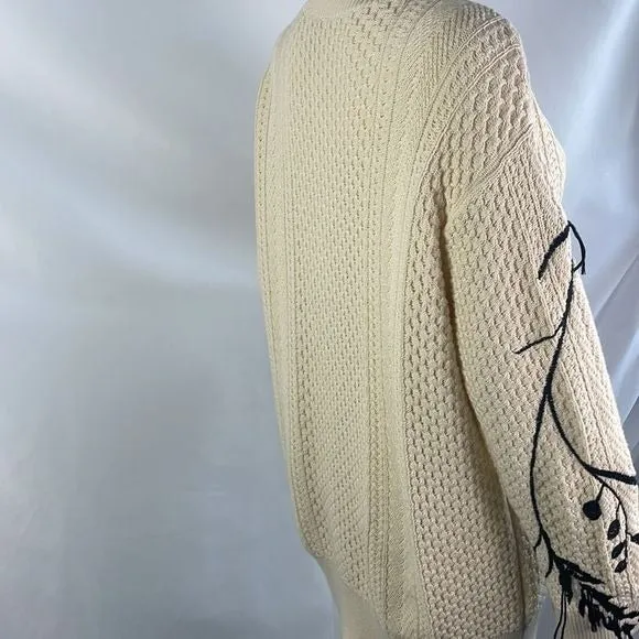 DorotheeSchumacher Cream Cardigan with Black Embroidery Cable Knit