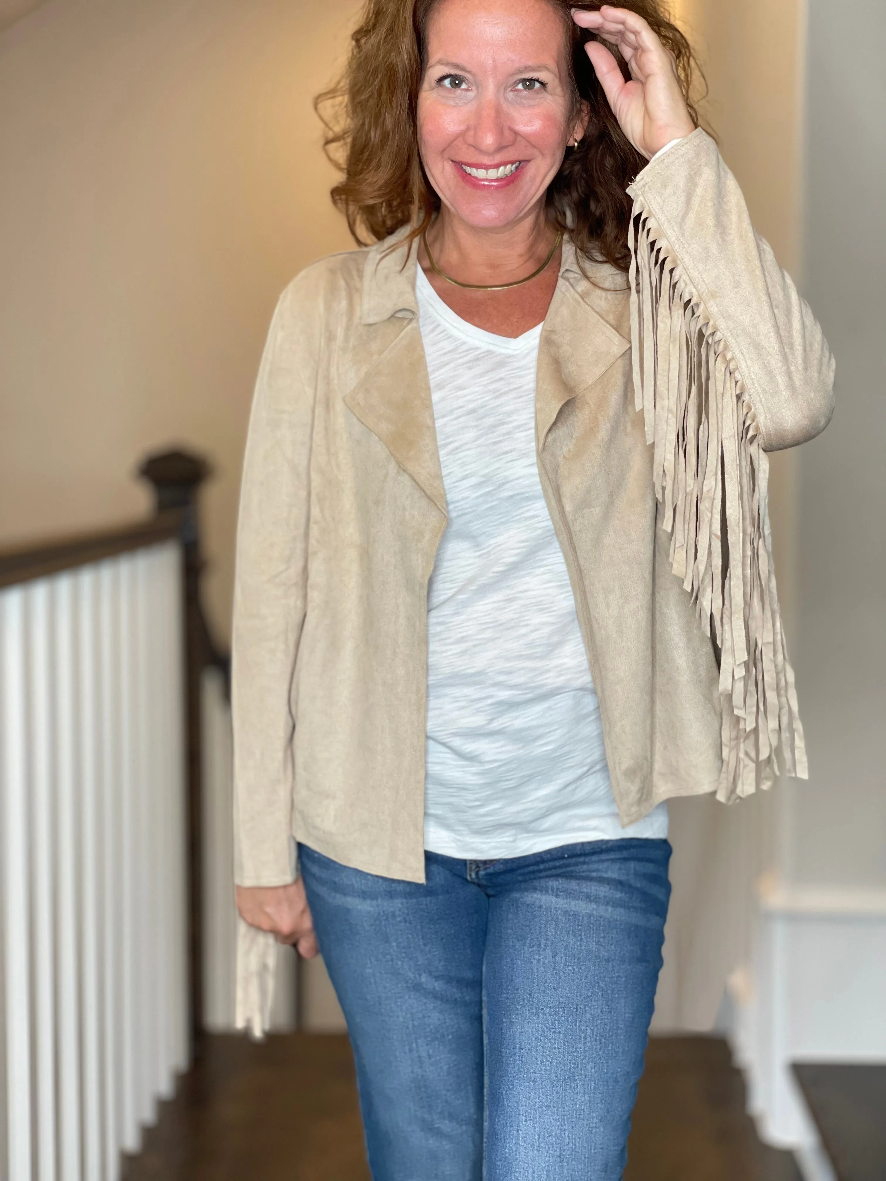 Fringe Jacket in Tan