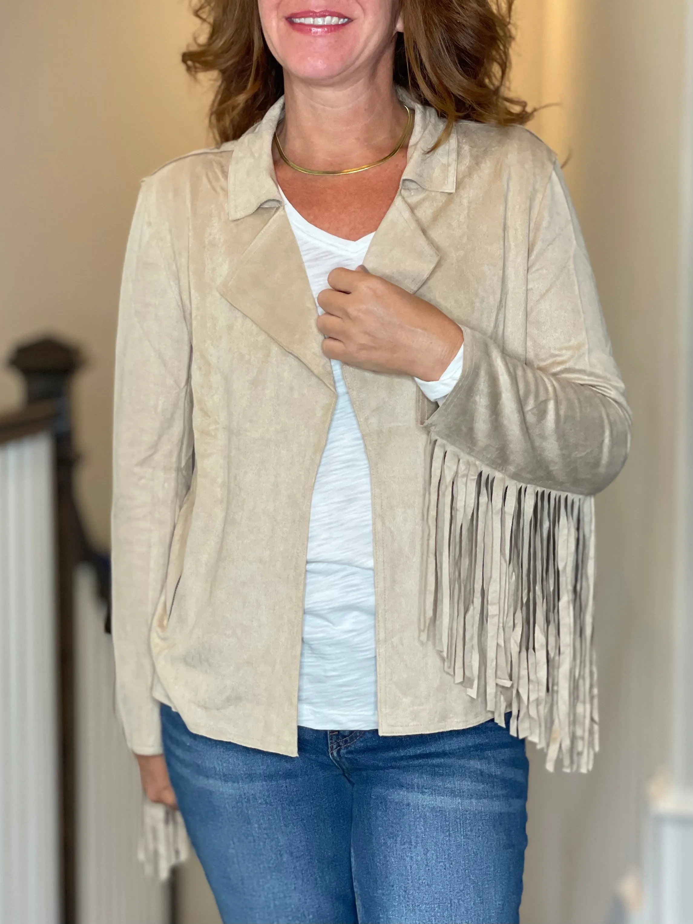 Fringe Jacket in Tan